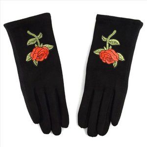 ULTRA-SUEDE GLOVES W/EMBROIDED ROSE